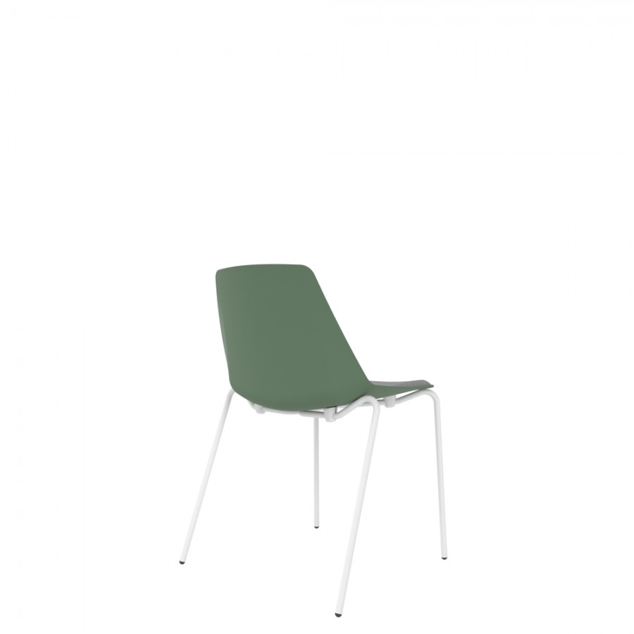 Polypropylene Shell Chair With Upholstered Seat Pad and 4-Leg White Steel Frame